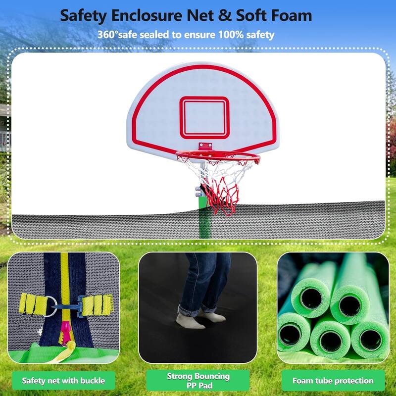15FT/16FT Trampoline for Kids and Adults, Large Outdoor Trampoline with Basketball Hoop and Net