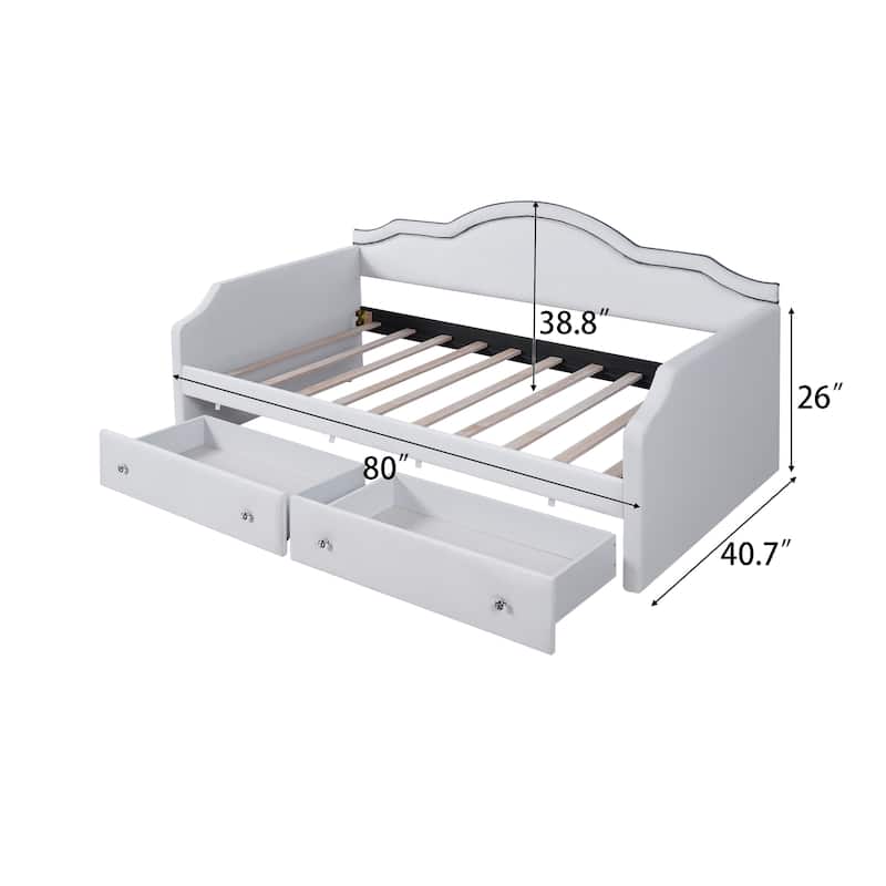 Velvet Upholstered Daybed Platform Bed with Headboard and 2 Storage Drawers, Adjustable LED Light, No Box Spring Needed
