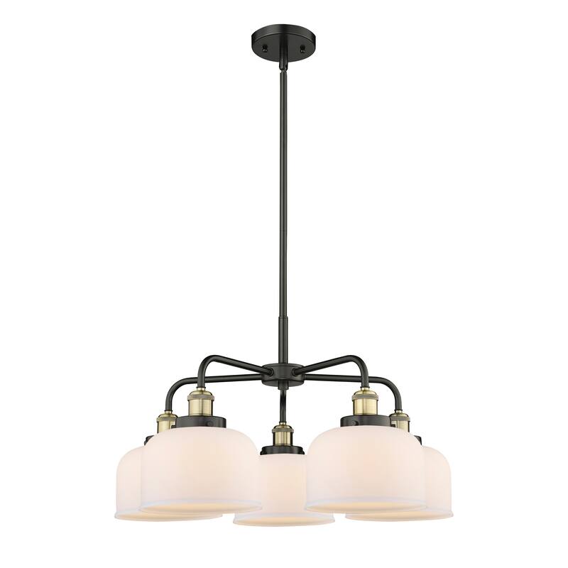 Innovations Lighting Bell - 5 Light 26" Stem Hung Chandelier - Matte White/Black Antique Brass