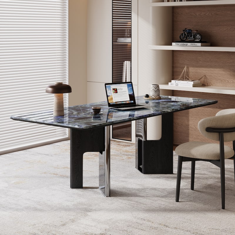 79” Modern Desk – Faux Marble Top & Solid Wood Legs For Office/study