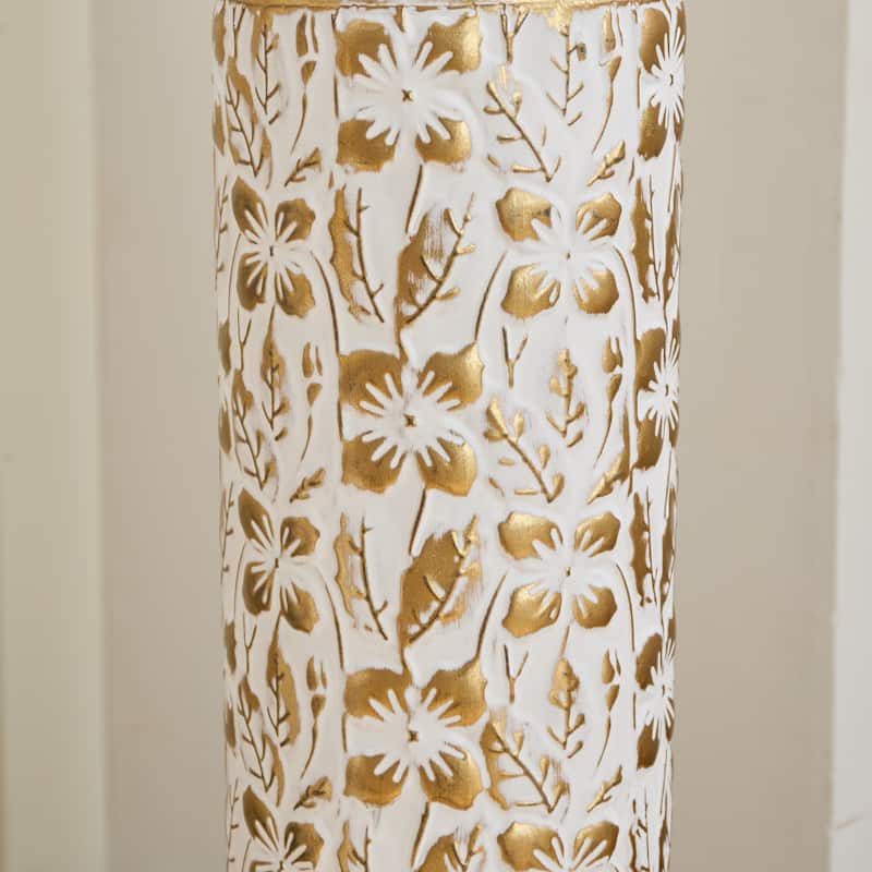 Set of 3 Metal Decorative Vase with 3D Relief Flower for Home Office - 32.68in+29.13in+24.02in