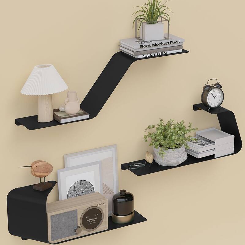 Sttoraboks 3 Floating Shelves Wall Mounted Metal Shelves for Versatile Storage Bathrooms,Bedrooms Kitchens - Black