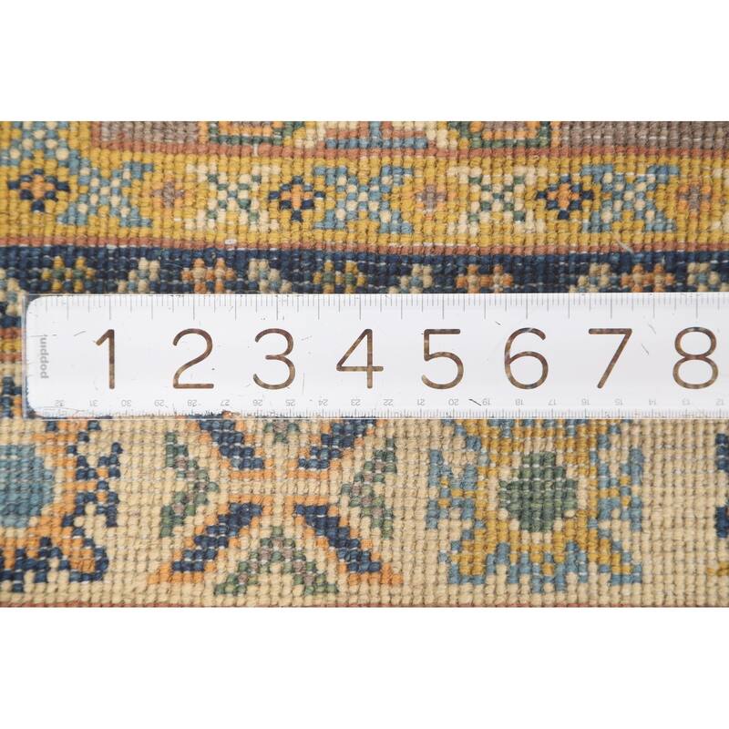 Geometric Brown Kazak Foyer Rug Hand-Knotted Wool Carpet - 2'8" x 4'3"