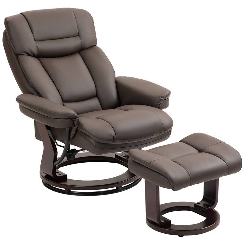 Modern Faux Leather Recliner Chair with Ottoman and Adjustable Positions Metal Base for Living Room - Brown
