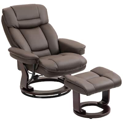 Modern Faux Leather Recliner Chair with Ottoman and Adjustable Positions Metal Base for Living Room