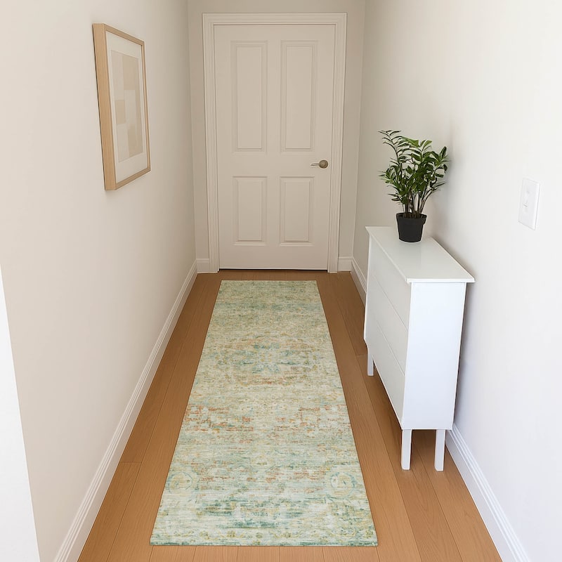 Premium Washable Super Soft Vintage Traditional Mayfield Rug - Sage - 2'3" x 7'6"
