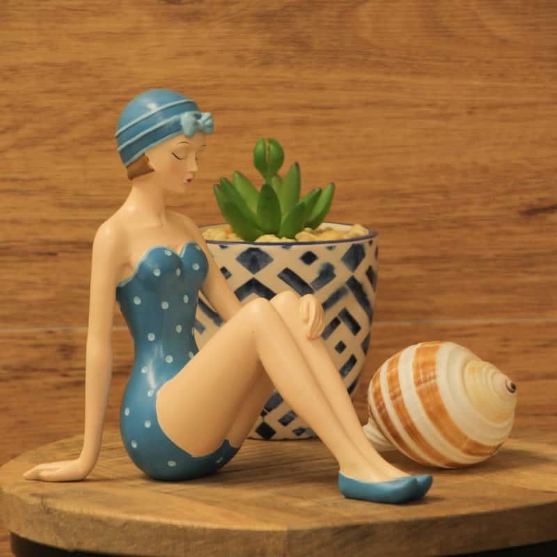 Vintage Beach Bathing Beauty Polka Dot Swimsuit Figurines - 7.5 X 8 X 3.25 inches