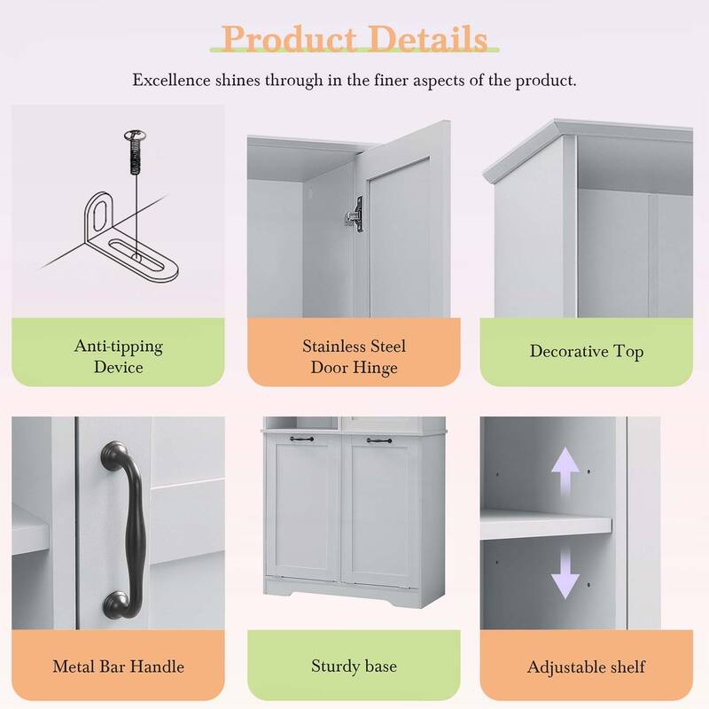 Stylish and Functional Bathroom Storage Cabinet with Doors,Drawers,Tilt-Out Laundry Hamper