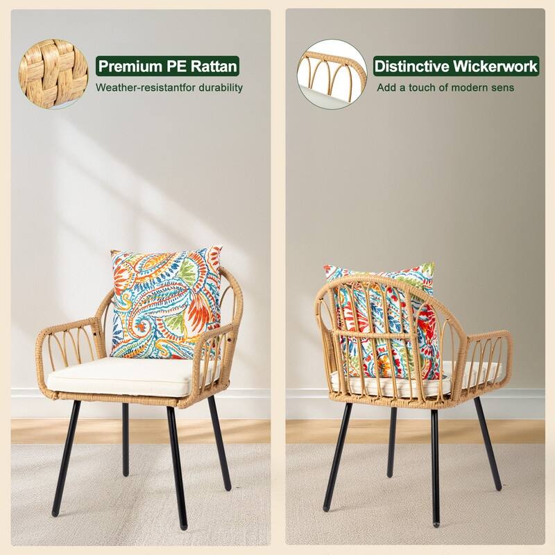 Modern Outdoor 5-Piece Wicker Dining Set with Thick Cushions & Umbrella Hole