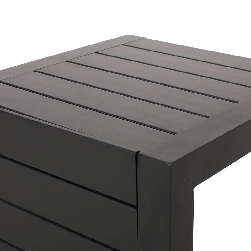 Roomfitters Modern Outdoor Side Table with Slatted Aluminium Frame, Weather-Resistant Accent Table for Patio