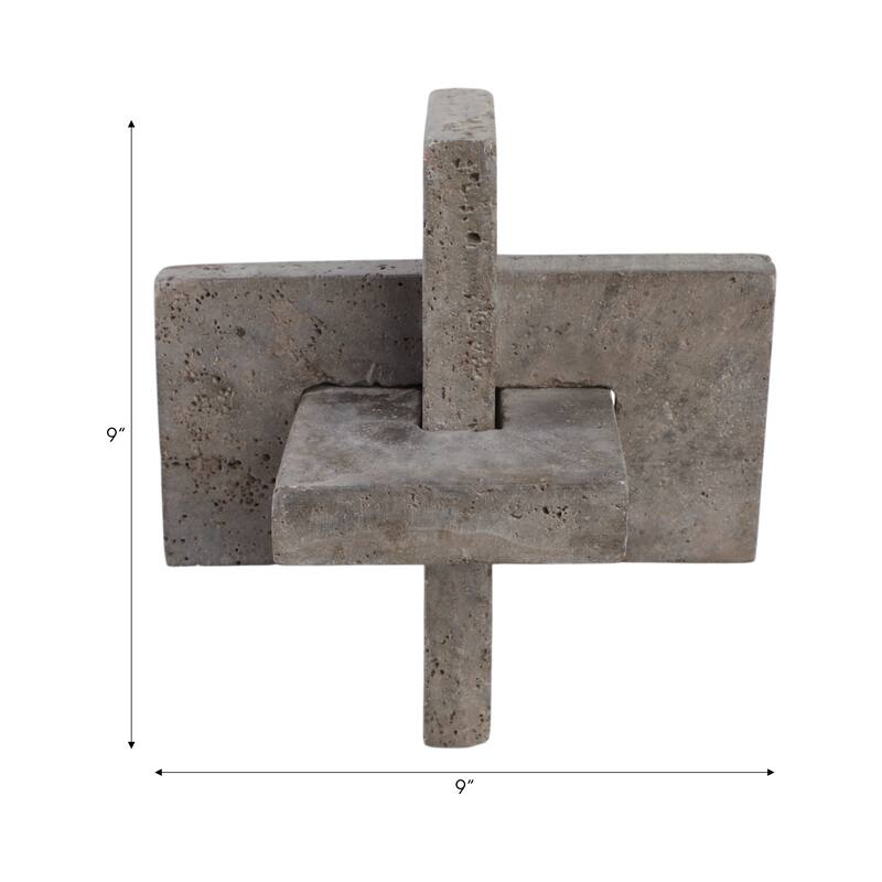 Stone Metal Decorative Object Interlocking Block Geometric Sculpture