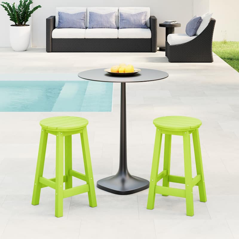 Laguna Hdpe All Weather Outdoor Patio 24" Round Counter Stool (Set Of 2) - Lime