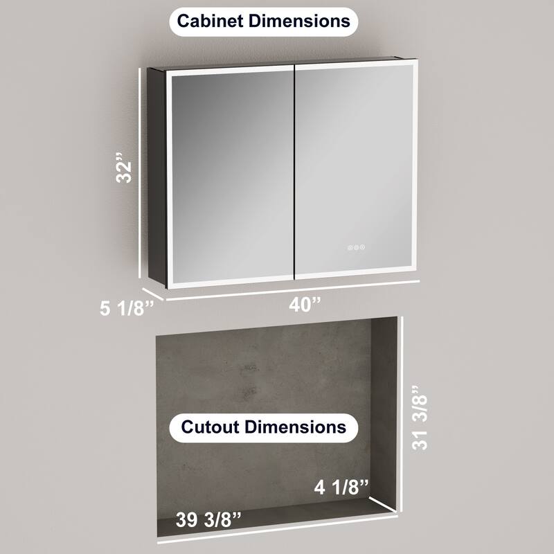 Kylo Aluminum LED Medicine Cabinet with Mirror, Dimmable, Anti-Fog, Recessed/Wall Mount
