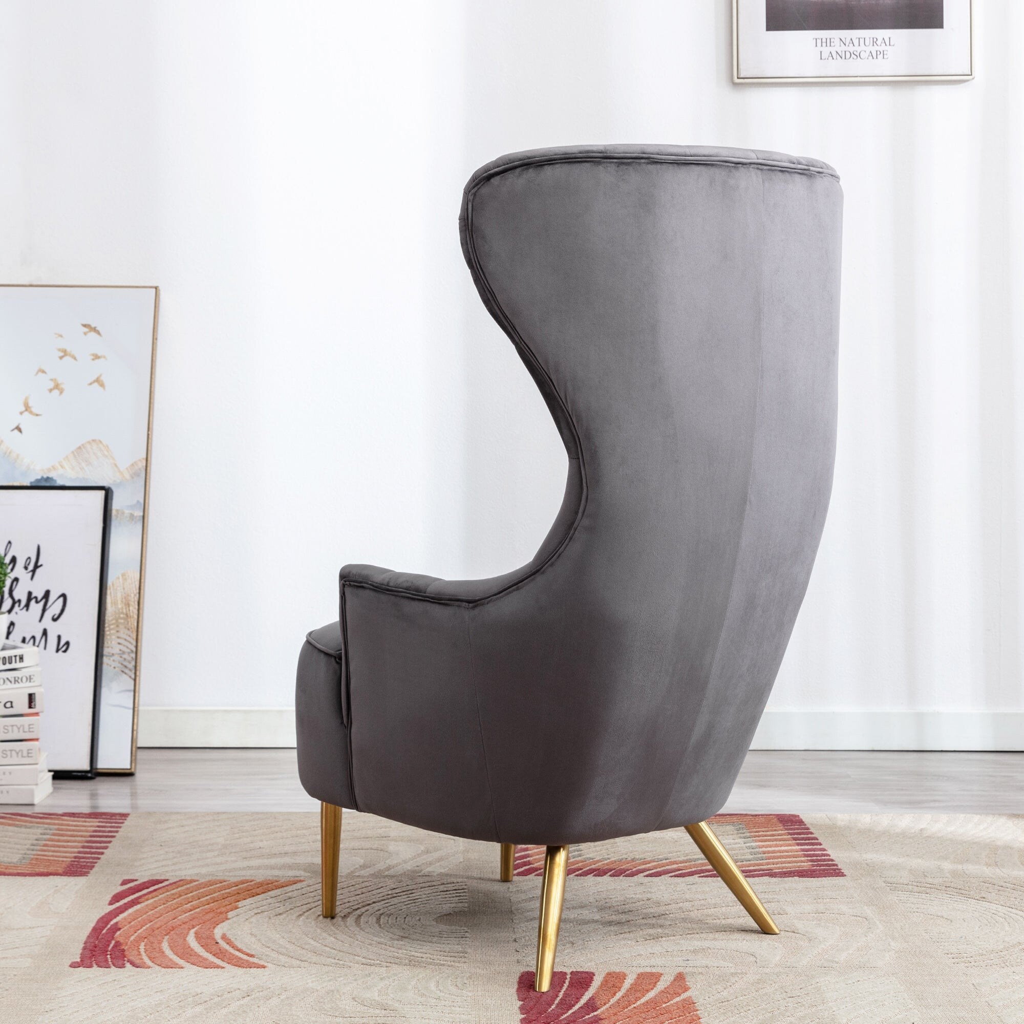 Upholstered Tufted Velvet High Wingback Accent Chair
