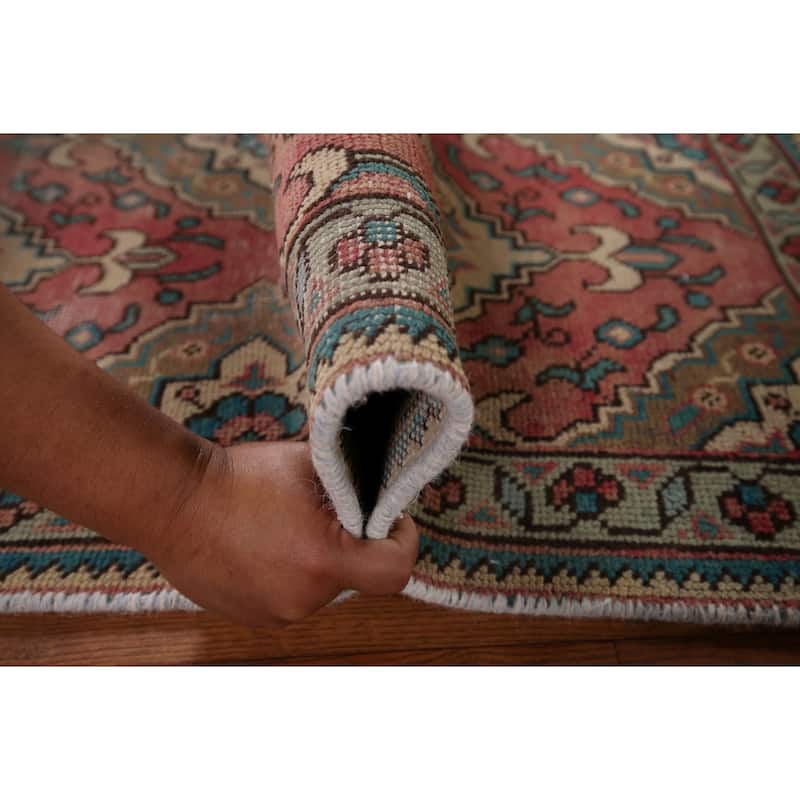 Pink Geometric Tabriz Persian Accent Rug Handmade Wool Carpet - 3'2" x 4'9"
