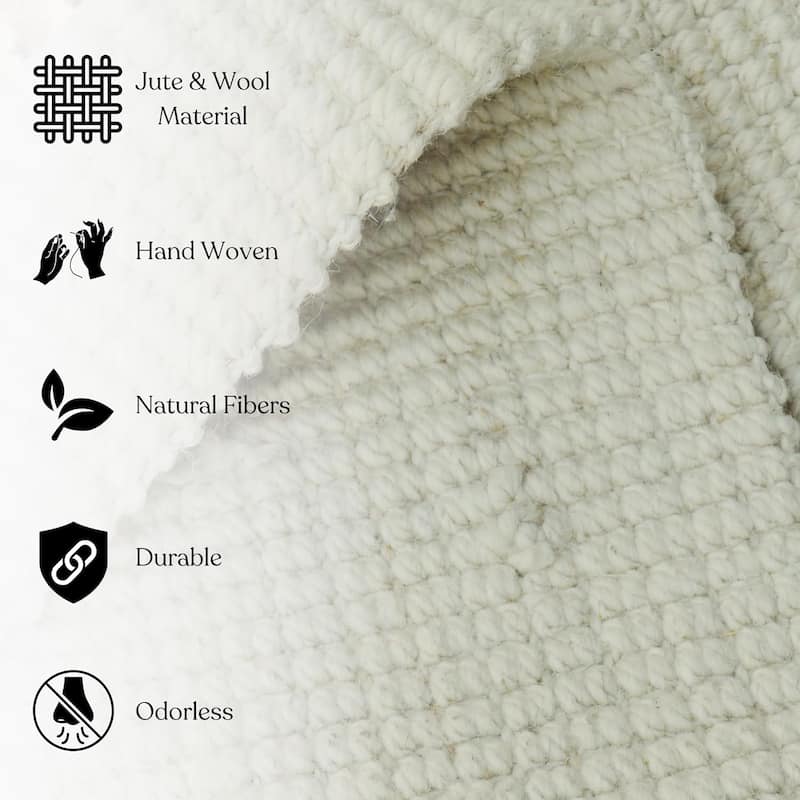Delara Premium Handwoven Natural Fiber Area Rug, 60% Wool 40% Jute excellent choice in high-traffic areas such as Living rooms