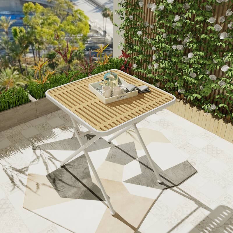 Modern folding square table - indoor and outdoor multi-functional table - polypropylene tabletop with metal legs - khaki,White