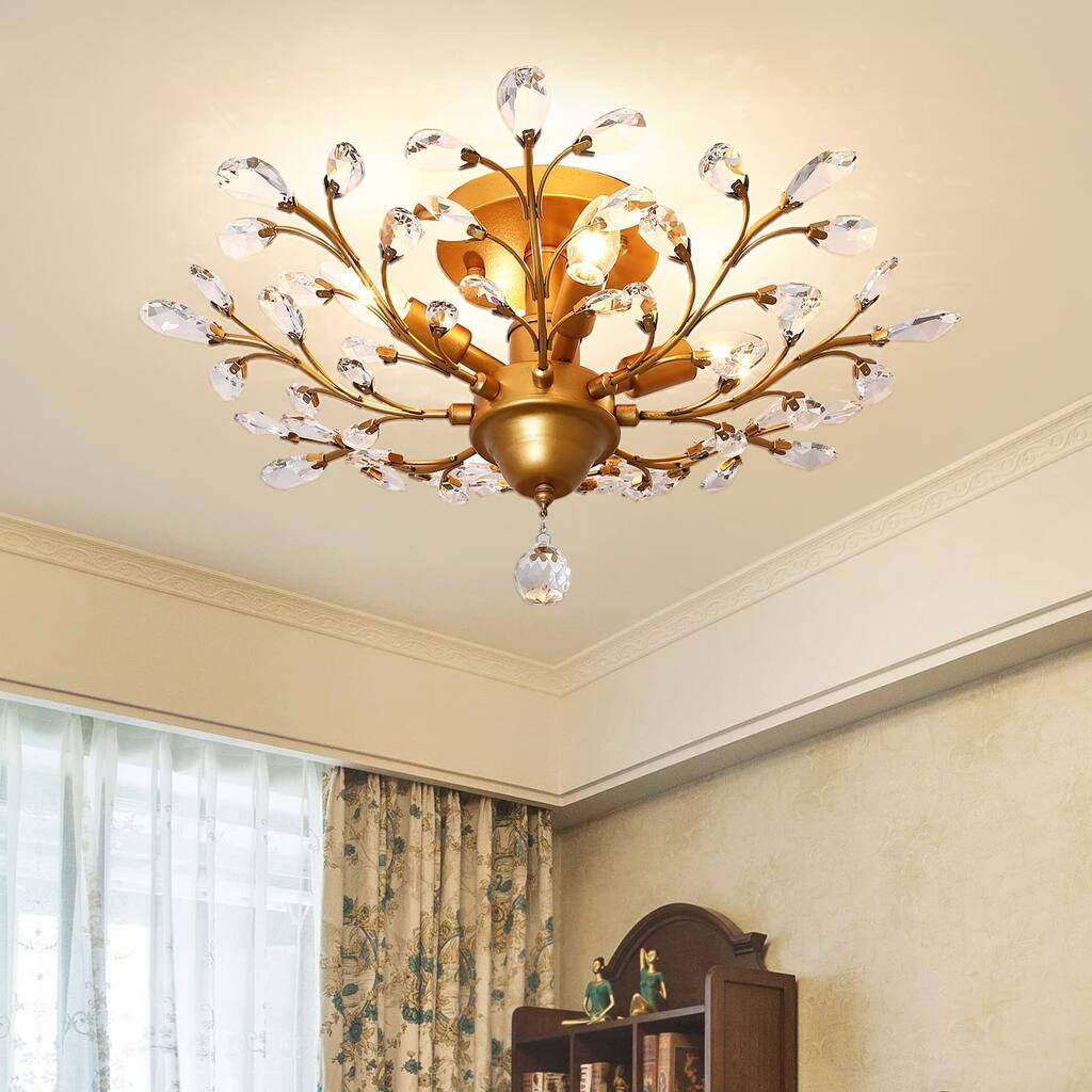 4-Light Vintage Crystal Chandeliers Ceiling Lights Crystal Pendant Lighting Ceiling Light Fixtures Chandeliers Lighting