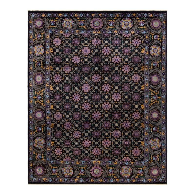Overton Hand Knotted Wool Vintage Inspired Modern Contemporary Suzani Black Area Rug - 8' 2" x 10' 2"