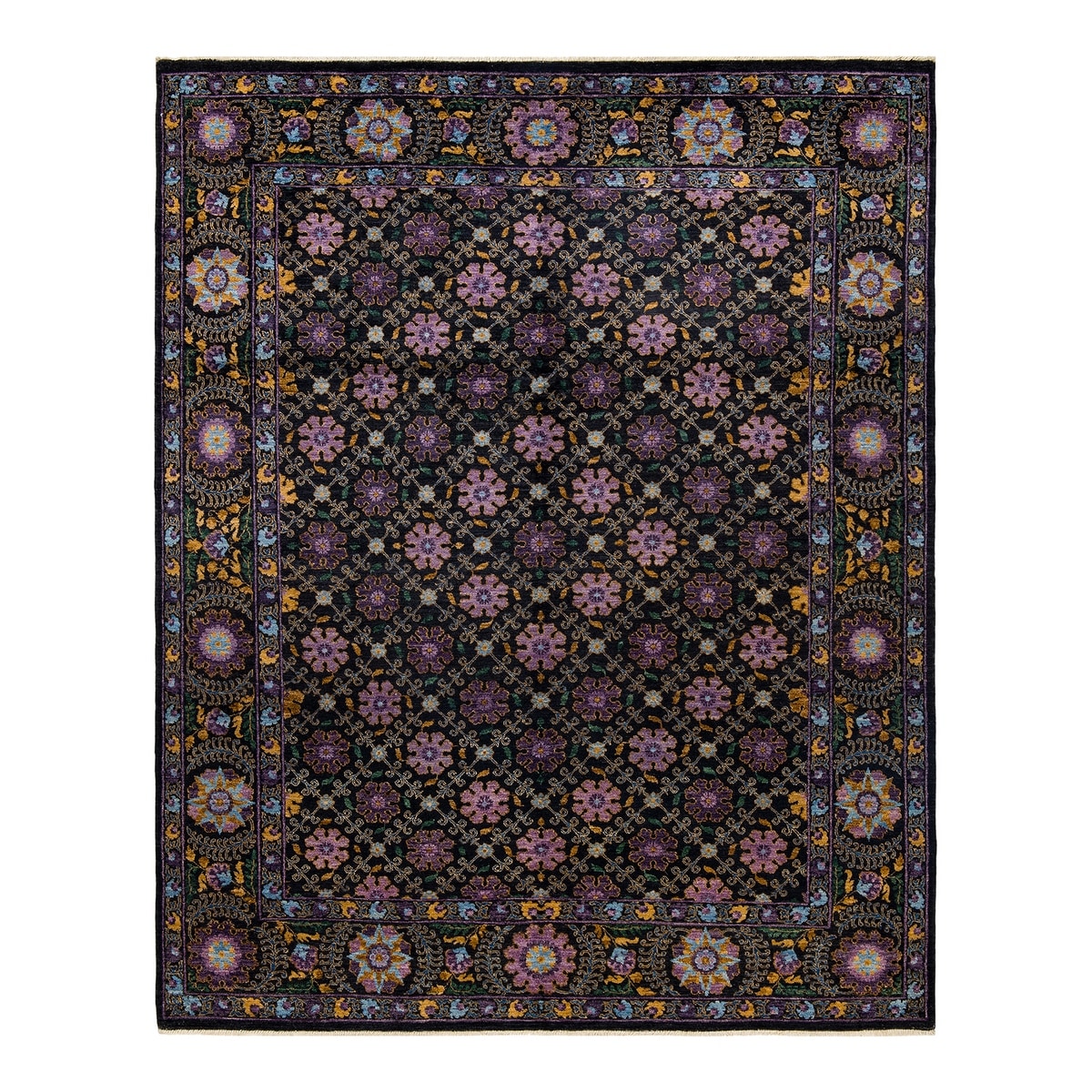 Overton Hand Knotted Wool Vintage Inspired Modern Contemporary Suzani Black Area Rug - 8' 2" x 10' 2"