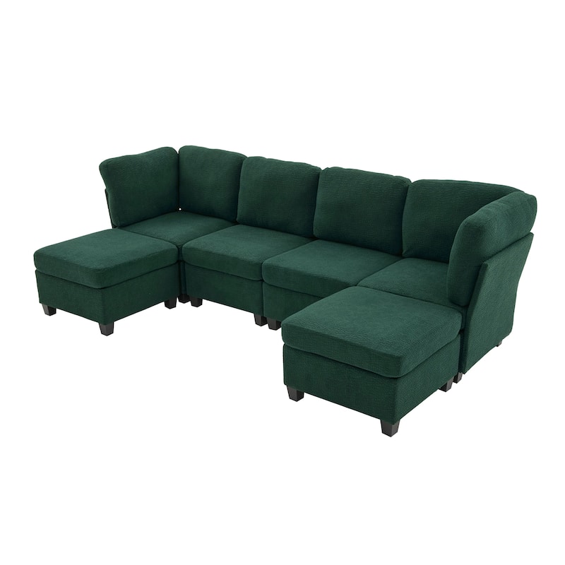 Modular Sleeper Sofa Bed U-shaped Sectional Couches with Hidden Storage Seat and Ottomans, Freely Combinable Chaise Lounge Sofa