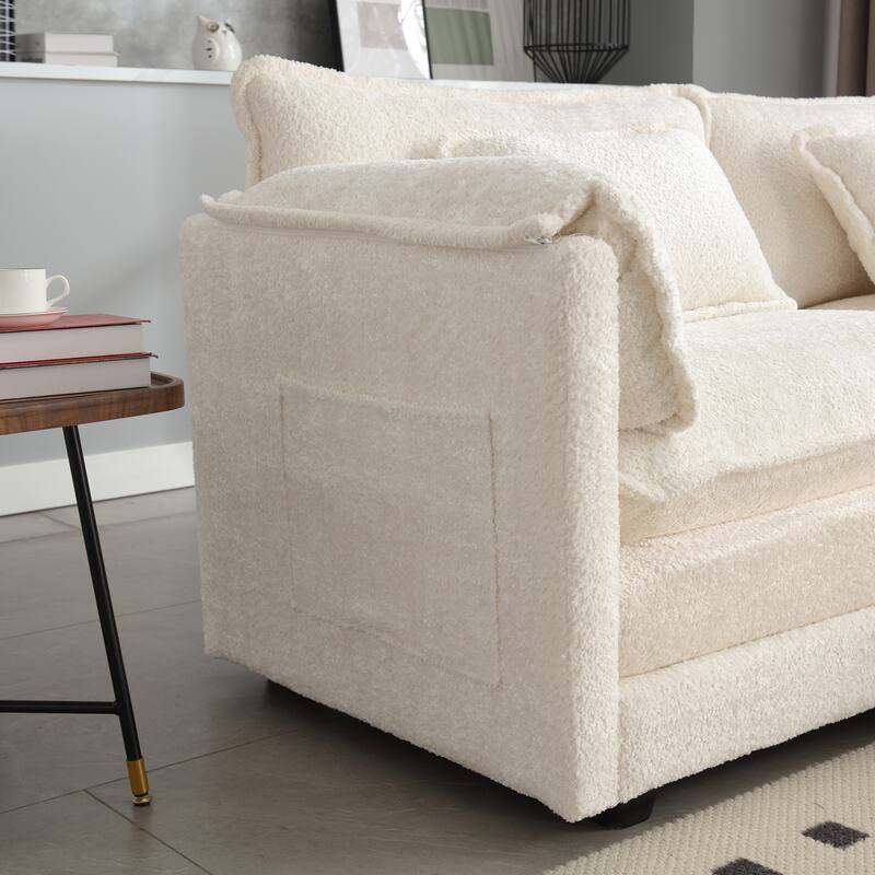 76'' Oversized Chenille Loveseat Sofa with Movable Ottoman Small Sofa for Apartment