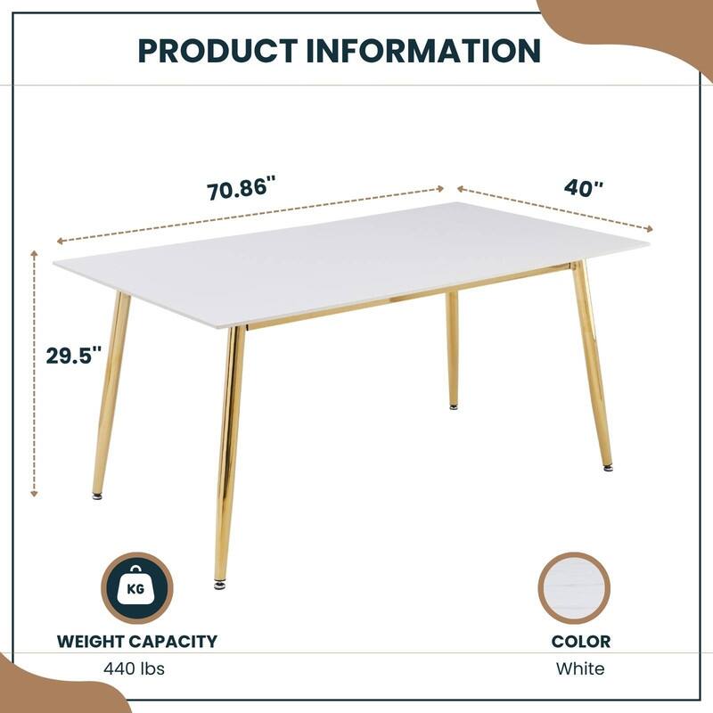 Zayle Dining Table with a 71" Rectangular Top and Gold Steel Base