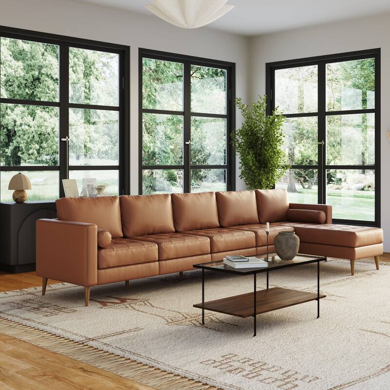 Breeze Mid Century Modern Sofa, Leather Couch with Tufted Cushion and Solid Wood Frame