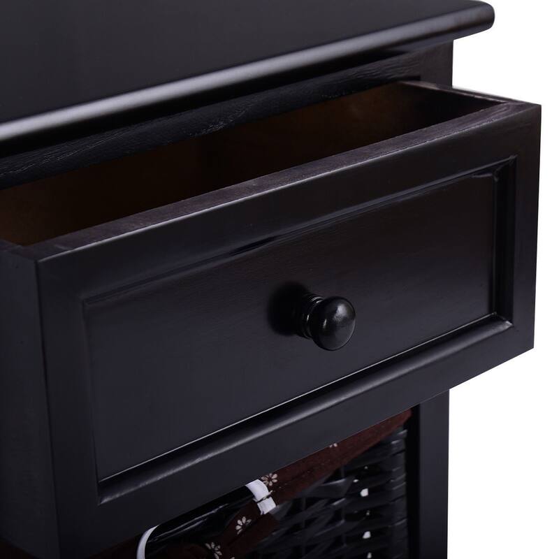 3 Tiers 1 Drawer Night Stand-Black