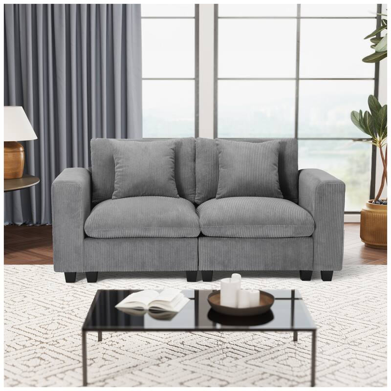 Hamilton Corduroy Upholstered Modular Loveseat with USB Port
