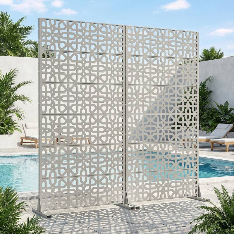Rectangle Outdoor Privacy Screens Metal Screen Fence Panel Set of 2 - Grey - 72"x35"