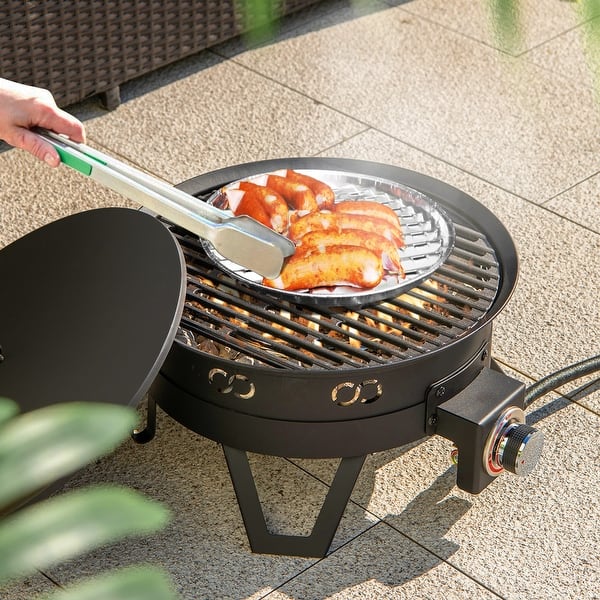 Pit 17 17 Inch Portable Gas Fire Pit with Folding Legs and Removable Grill for ...