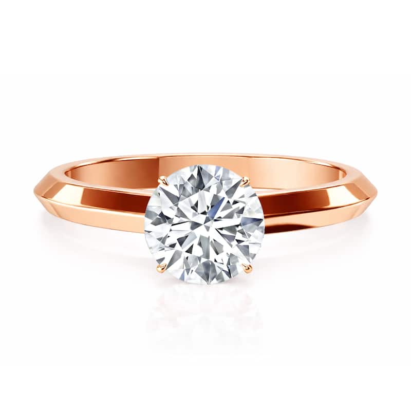 Auriya 14K Gold Knife Edge Lab Grown Round Diamond Engagement Ring 1.00 - 5.00ct. tw. (F-G, VS) - 1.00 carats - 7.5 - Rose