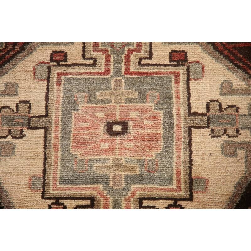 Hand Knotted Oriental 100% Wool Carpet Traditional Geometric Brown Malayer Runner Rug - 10' 0'' X 3' 9''
