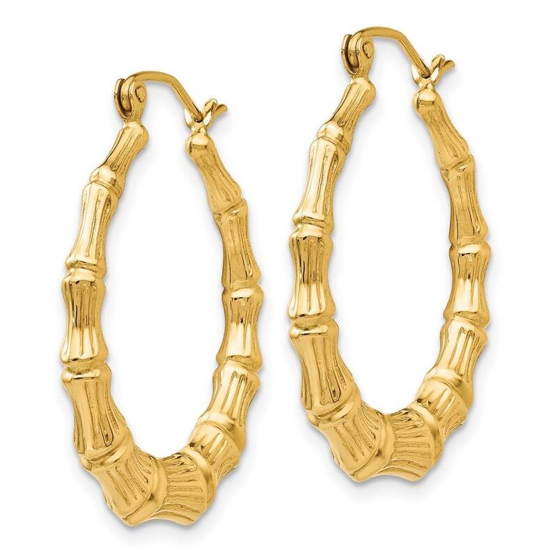 Curata 14k Yellow Gold 4x20mm Medium Bamboo Hoop Earrings