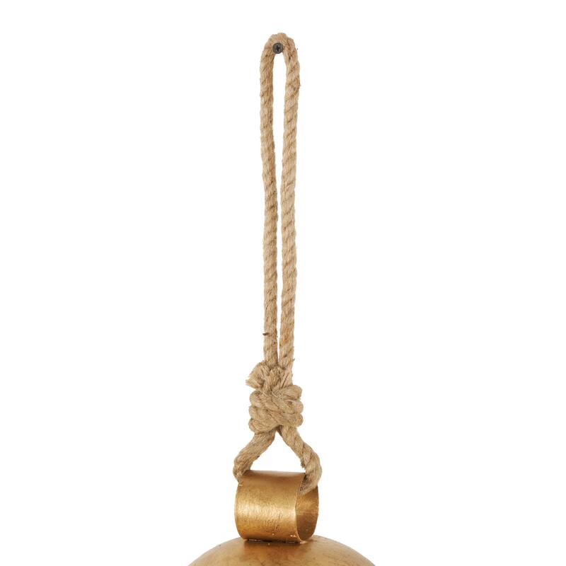 Gold Metal Indoor Outdoor Decorative Bell with Jute Hanging Rope