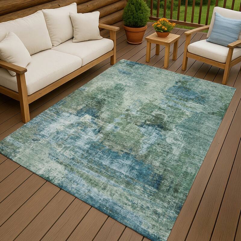 Machine Washable Indoor/ Outdoor Abstact Contemporary Chantille Rug