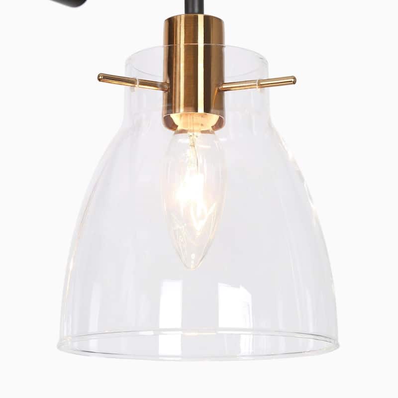 Carrall Modern 6-Light Black Gold Linear Chandelier Glass Pendant Light for Dining Room