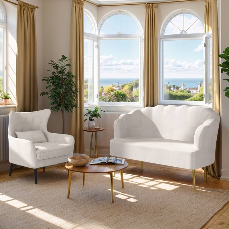 Velvet Tuft Thick Cushion Metal Legs Loveseat Sofa