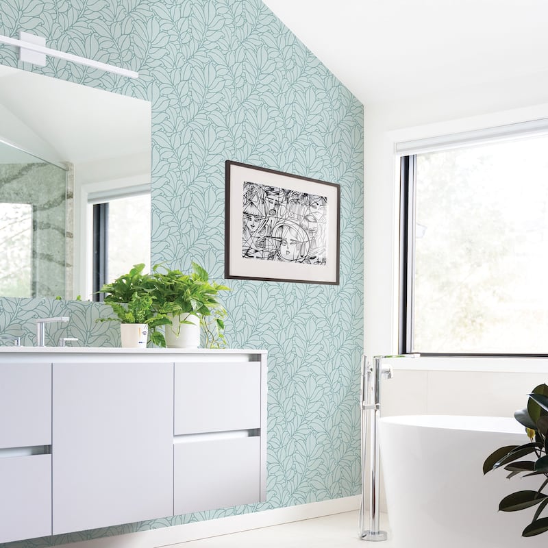 Modern Nancy White Leaf Wallpaper - Teal