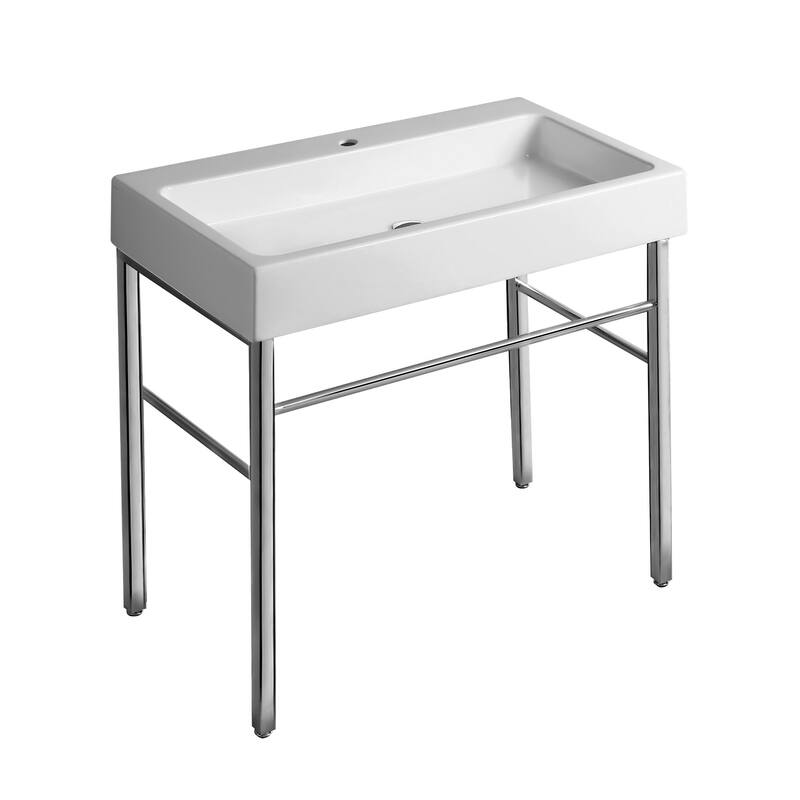 Whitehaus Britannia Large Rectangular Sink Console with Front Towel - White / Chrome