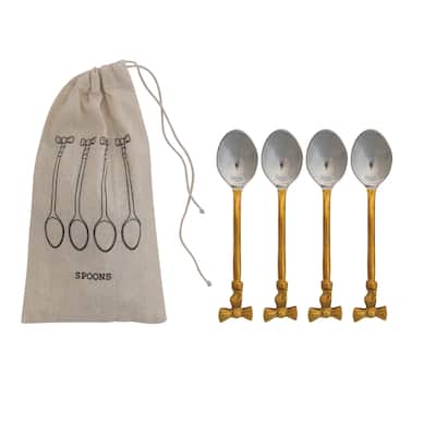 4-Piece Coffee Spoons with Bow Handles - 5.0"L x 1.0"W x 0.5"H