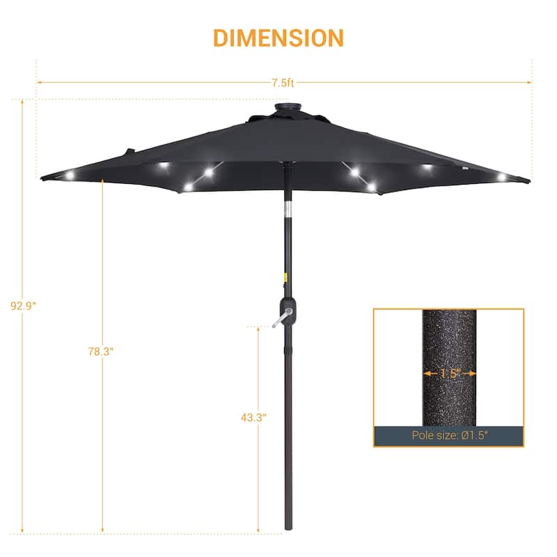 LIVOOSUN Patio 7.5 FT LED Market Umbrella,Table Umbrella w/Tilt Button