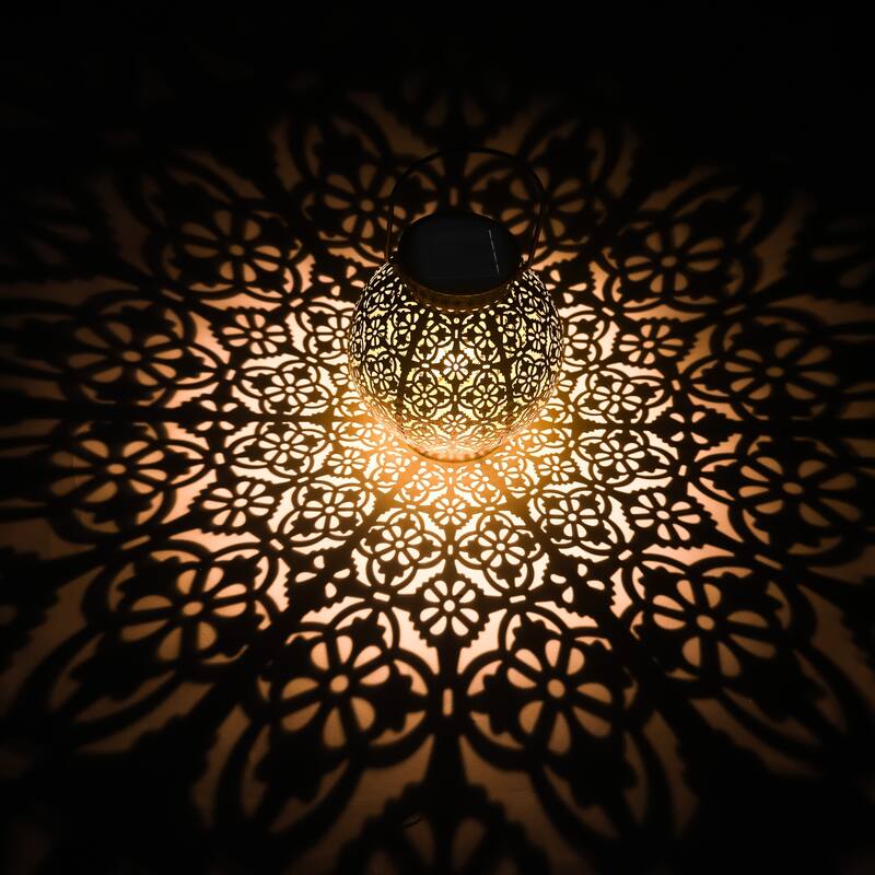 Adeco Solar Outdoor Metal Lantern Champagne Metal with Hanging Handle - Champagne