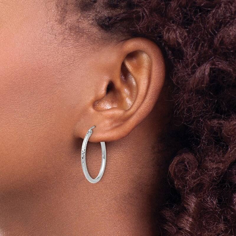 Curata 14k White Gold Sparkle Cut Round Tube Hoop Earrings - 25x25mm
