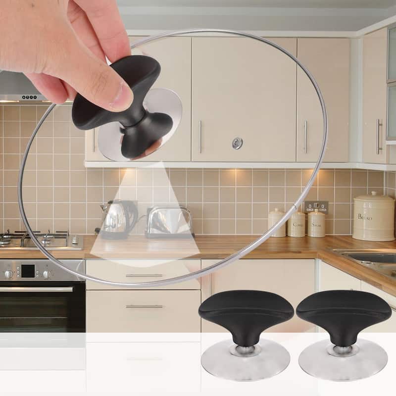 Easy Lifting Pan Pot Lid Knob Universal Bakeware Handle Replacement - Black+Silver Tone - 1pcs