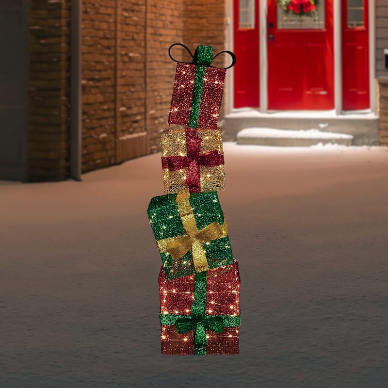 53" LED Lighted Stacked Christmas Gifts Outdoor Decoration