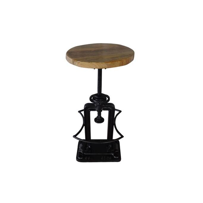 HomeRoots 27" Natural And Black Iron Backless Adjustable Height Bar Chair