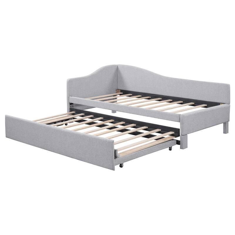 Upholstered L-Shaped Daybed with Pop Up Trundle,Perfect for Multiple Rooms