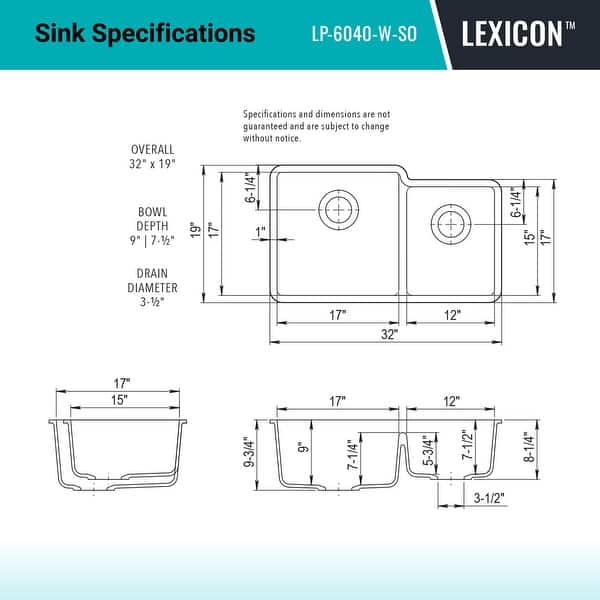 32 Inch Lexicon Platinum Quartz Composite Drop-in Undermount Galaxy White - 19" x 32" L x 9.75" H